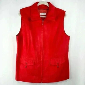 CLARINA Vintage Womens Soft Suede Touch Vest Zip Front Vibrant Orange Plus Sz XL